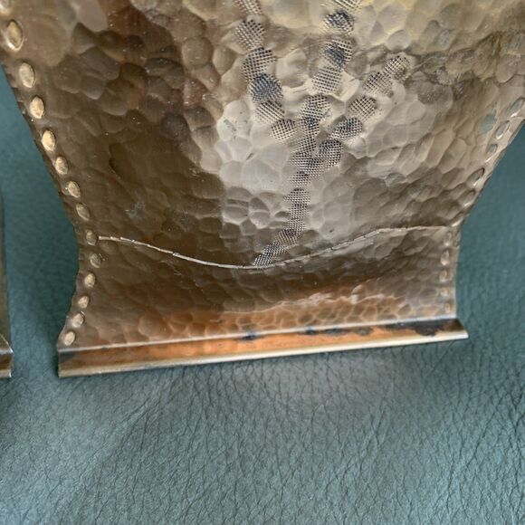 Vintage Hammered Copper Bookends Pair Rustic Tree Motif MCM Artsy Brutalist - Picture 16 of 16